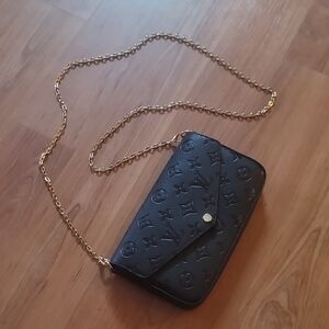 Black Embossed Leather Chain Bag
